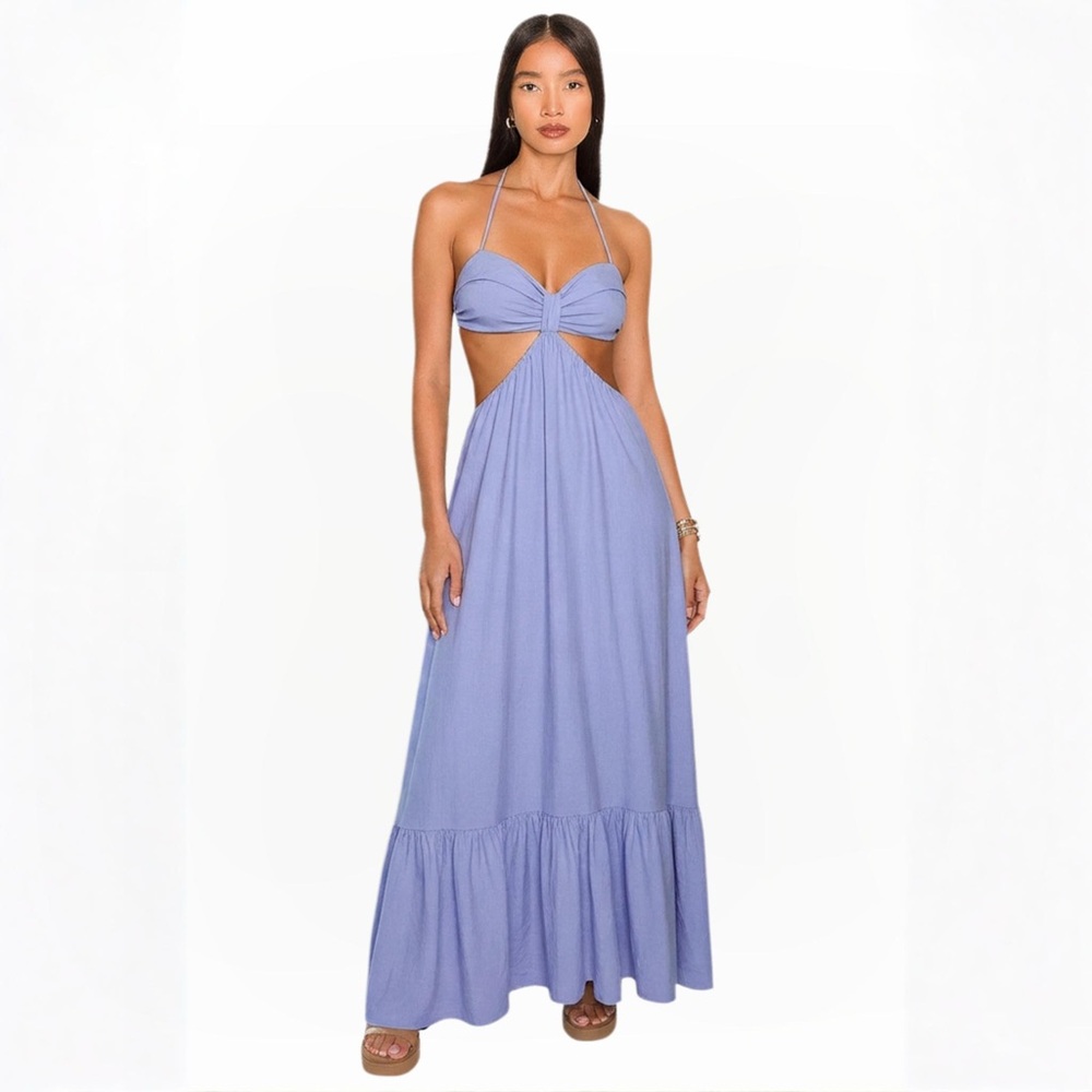 PERIWINKLE LAVENDER hello Molly simkhai Della Cutout Halter Maxi Dress indah Vix